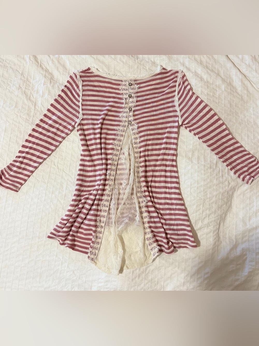 Jolt Striped Lace-Back Long Sleeve - Pink & White